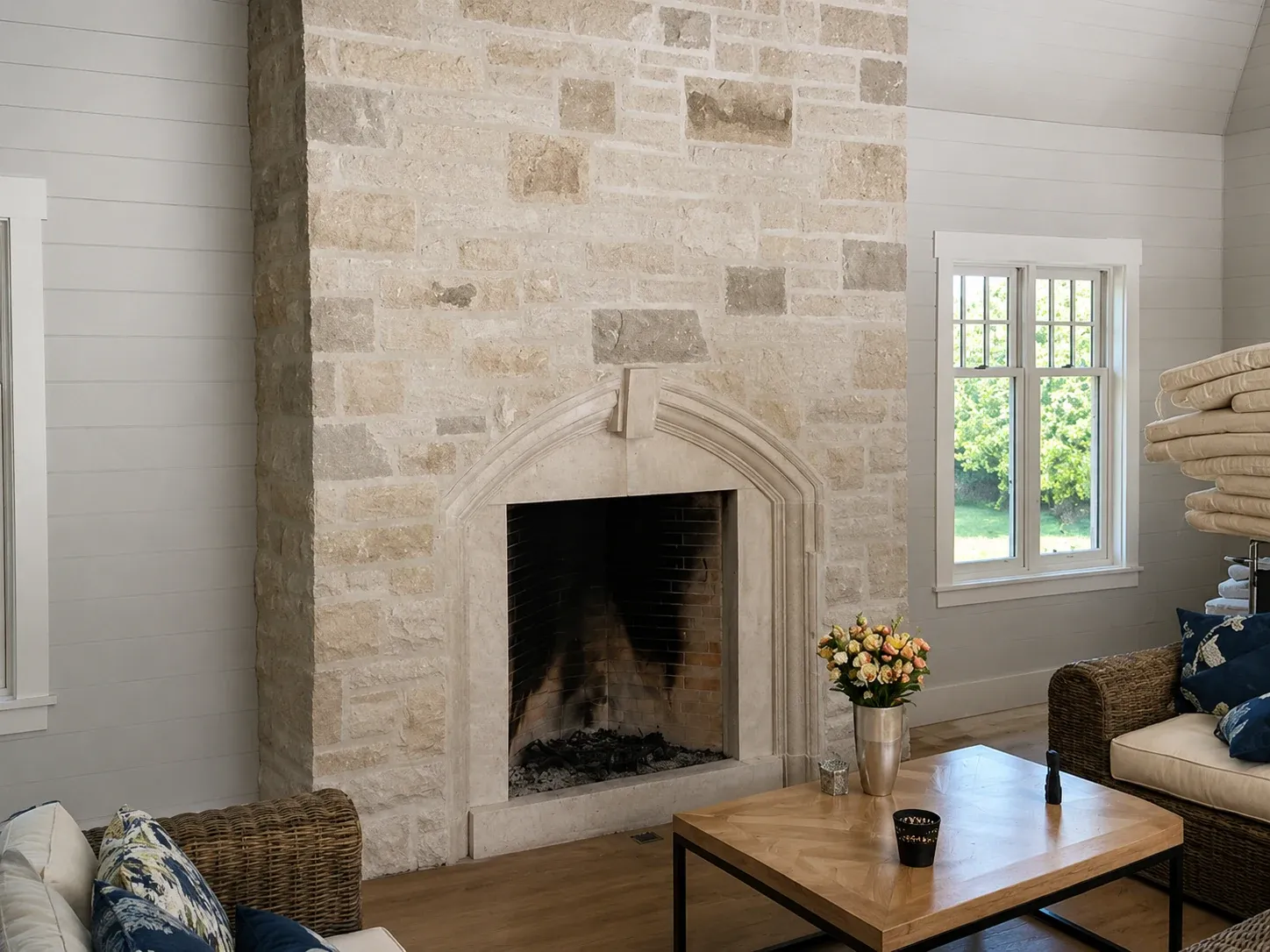 Custom limestone fireplace project
